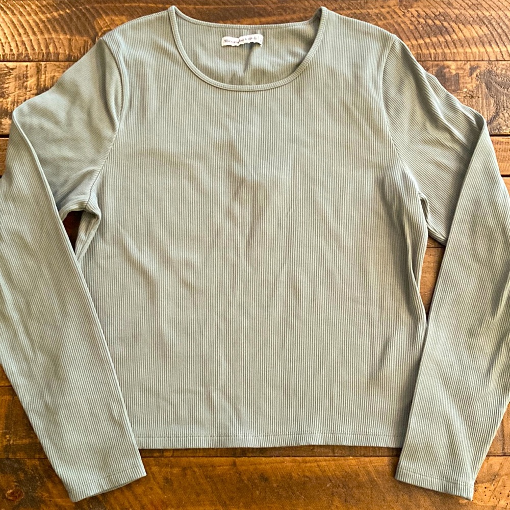 Abercrombie & Fitch Long Sleeve Ribbed Top in Sage Green